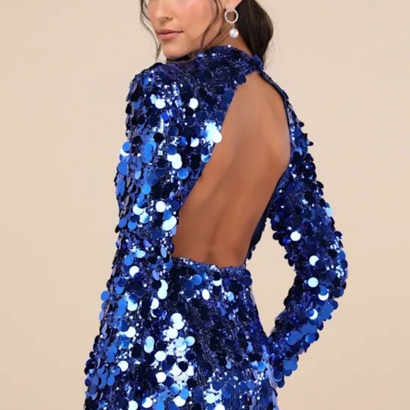 Brilliant Behavior Royal Blue Sequin Backless Mini Dress M - Picture 2 of 5
